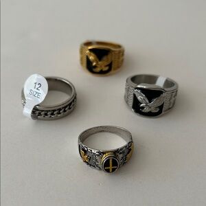 Men's Silver and Gold rings ,Set of 4